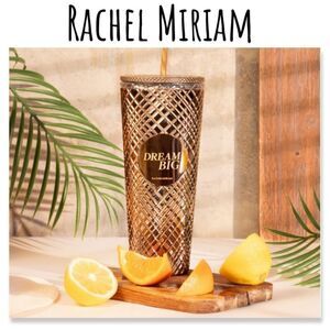 NIB Rachel Miriam Metallic Gold Tumbler 24oz with Straw